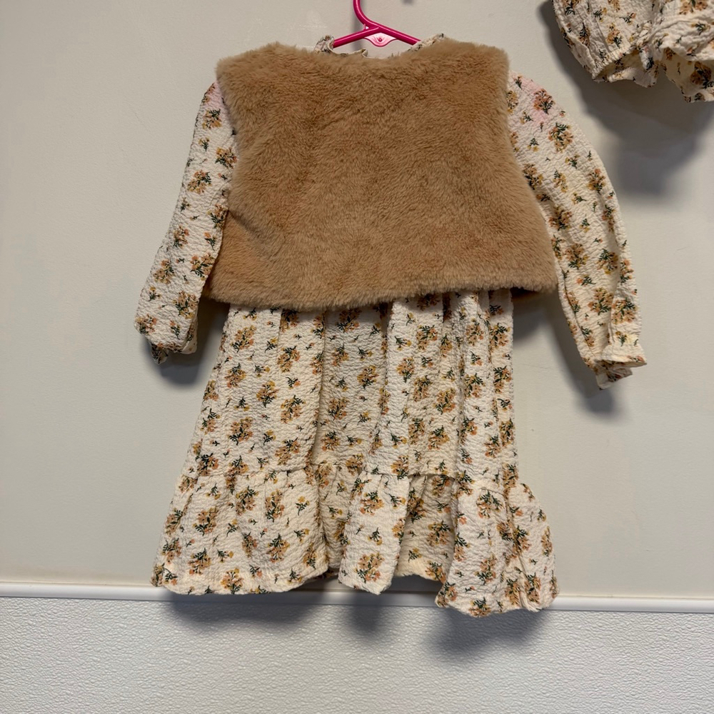 Girls Daisy Fuentes Casual Dress 18 Months White Floral with Brown Vest Bloomers - Picture 5 of 14